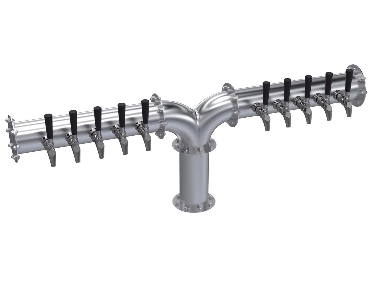 Krowne KPY-10S Y‑Tower Beer Dispensing, 48" OA Length, Stainless Steel, Countertop, Ten Taps