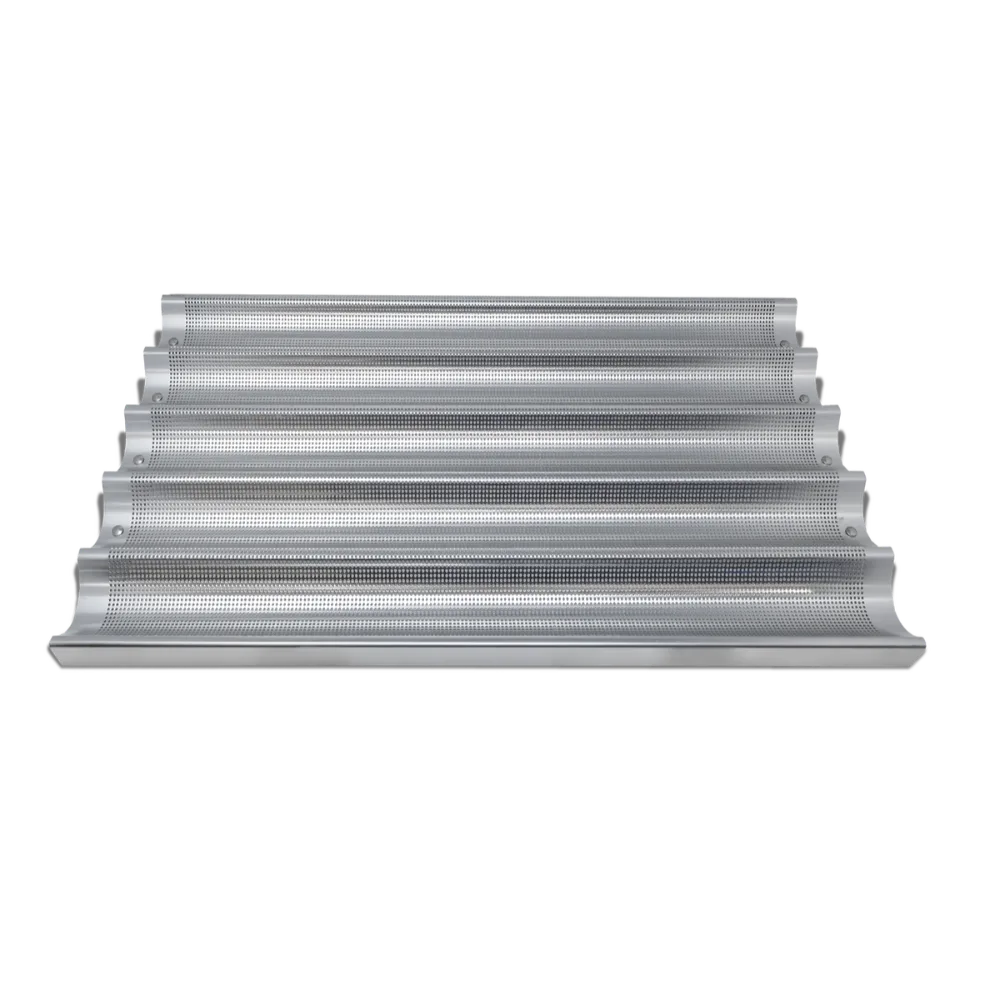 Omcan USA 81115 Baguette Pan, 5 x 26" x 3" Compartments, 18" x 26" x 1-1/5" OA, Glazed Aluminum