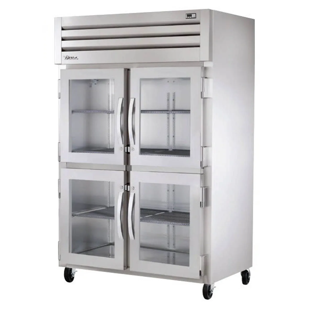 True STA2H-4HG 2-Section Heated Holding Cabinet, Glass Half Doors with Locks, 6 Chrome Shelves, Stainless Steel Front