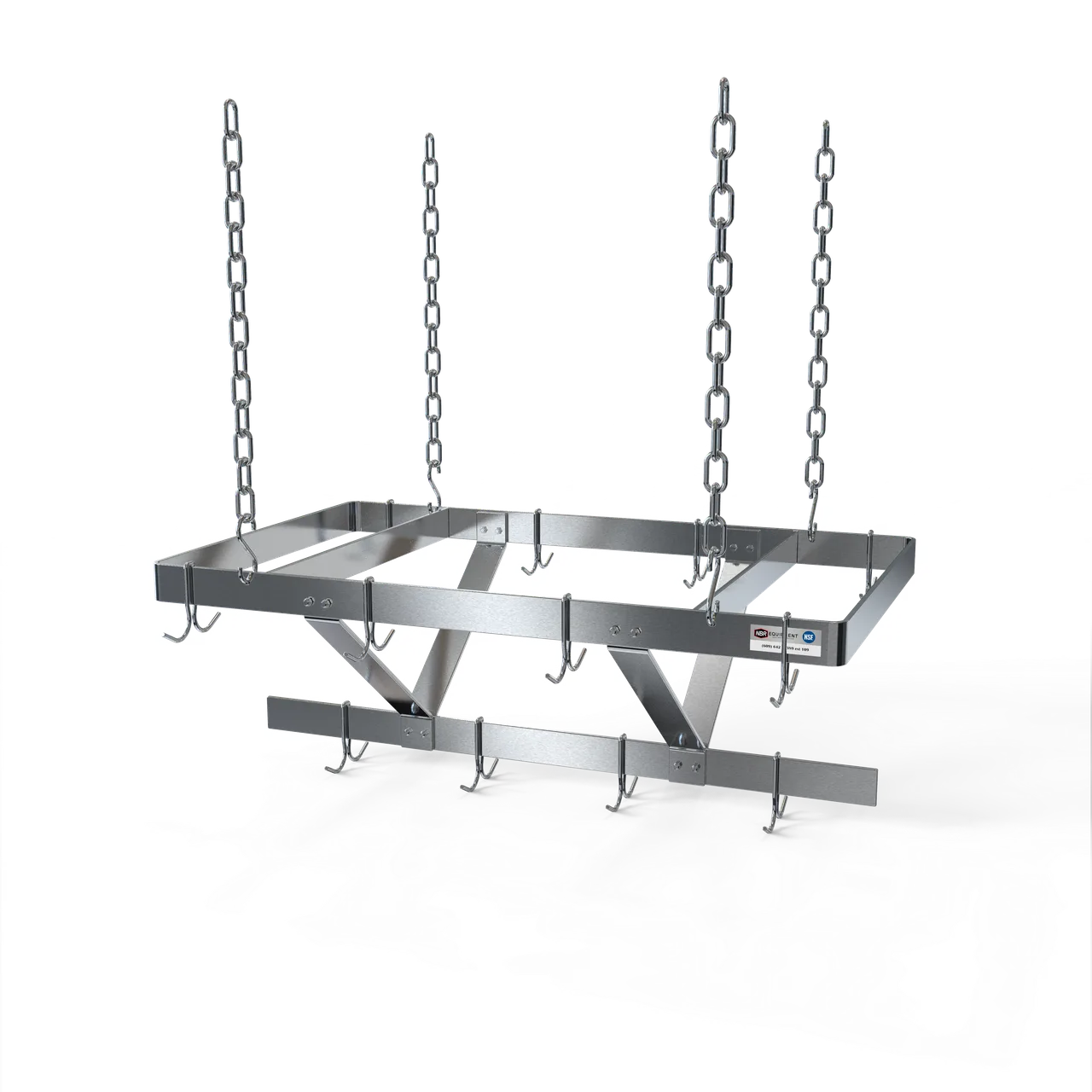 NBR Equipment CMPR-48, 48" Stainless Steel Triple Bar Ceiling Mounted Pot Rack with 12 Double Hooks