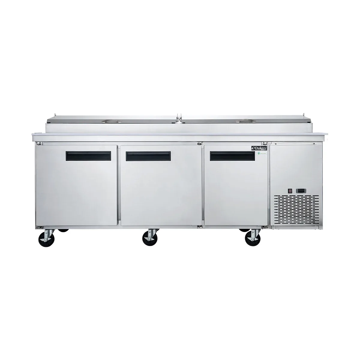 Dukers Appliance Co DPP90 90" Refrigerated Pizza Prep Table w/ 3 Doors, (12) 1/3 Size Pans