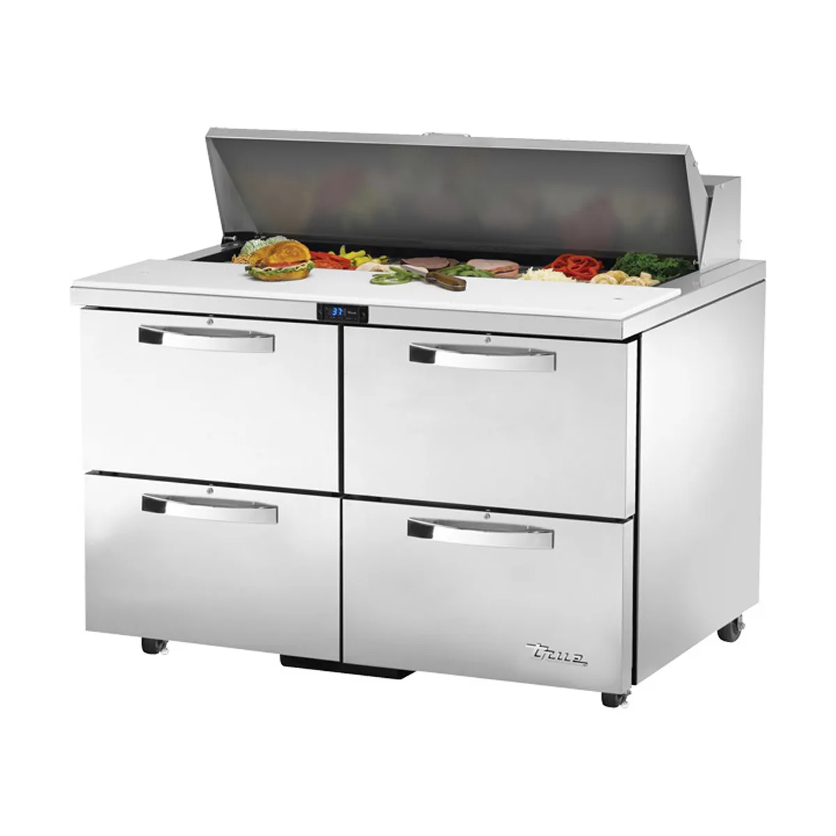 True TSSU-48-12D-4-HC~SPEC3 48" Two Section Sandwich / Salad Prep Table w/ 4 Drawers, 12 Pans