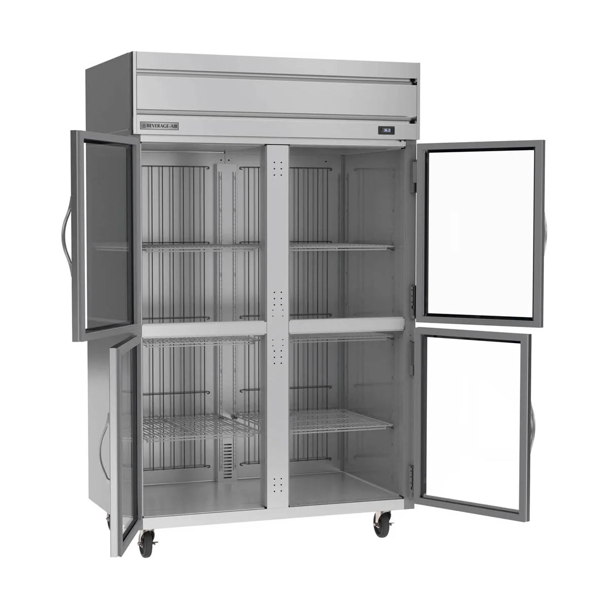 Beverage Air HRS2HC-1HG 52" 2-Section Reach-In Refrigerator w/ 4 Glass Half Doors, Top Mounted, 1/3 hp, 47 cu. ft.