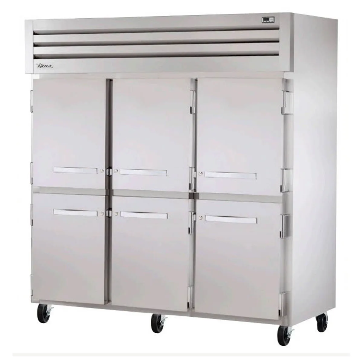 True STG3R-6HS 77" 3-Section Reach-In Refrigerator w/ 6 Solid Half Doors, Top Mount, Stainless Steel Front-Aluminum Sides