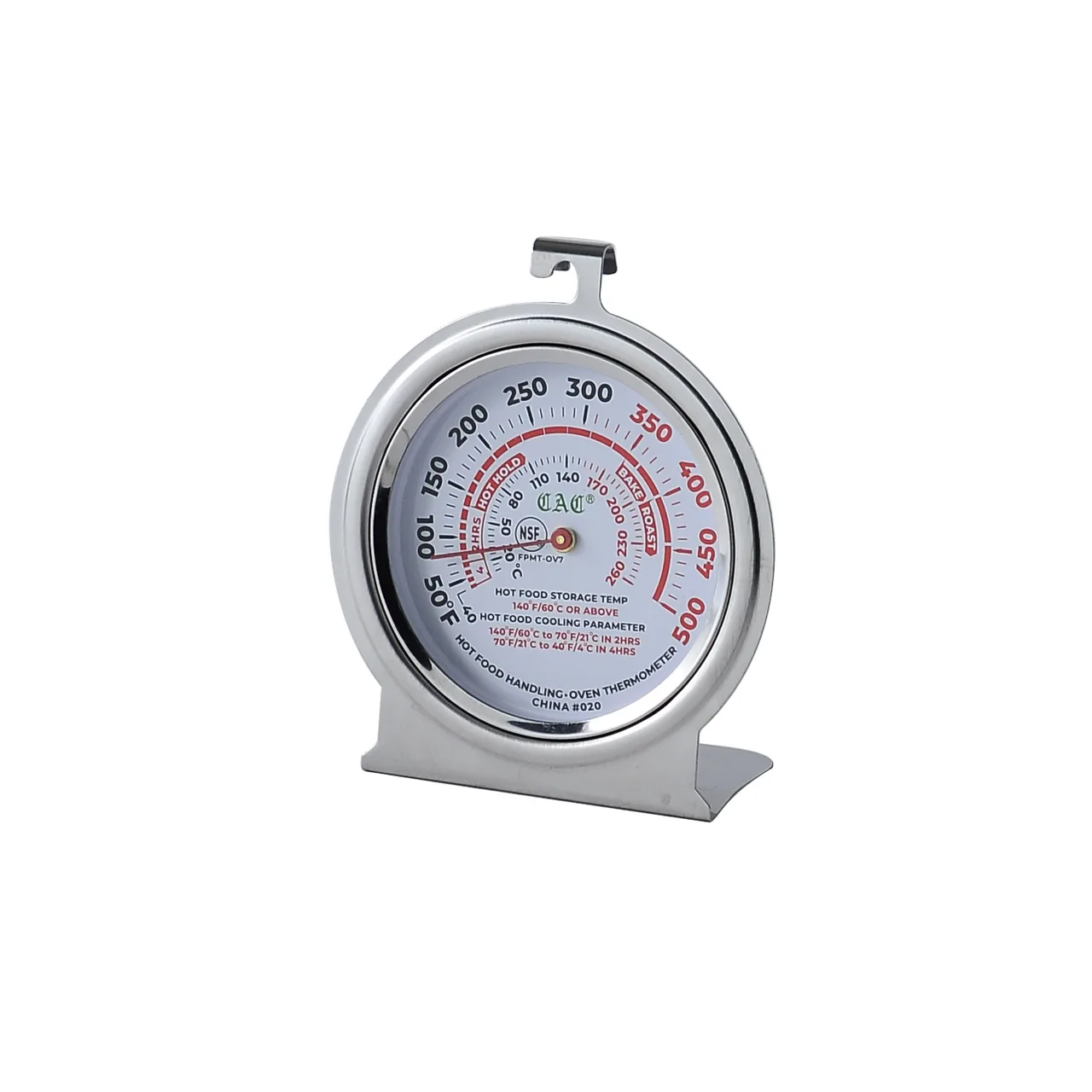 CAC China FPMT-OV7 Oven Thermometer, 3" Dial, Glass, Top Hook, 500‑580°F Range, NSF Certified