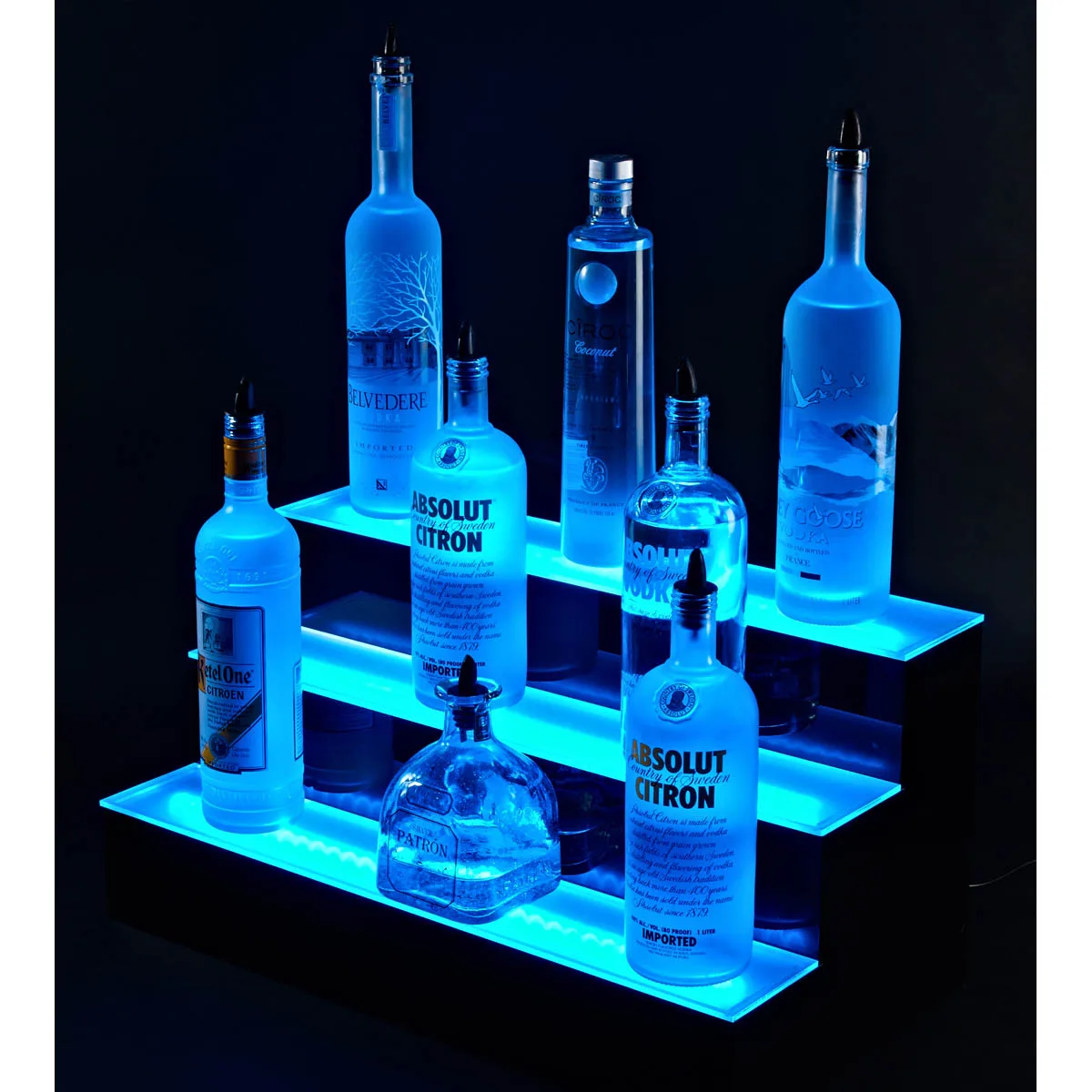Krowne KR-3T36-L 36" Three Tier Royal Series Lighted Countertop Liquor Display, 27 Bottles