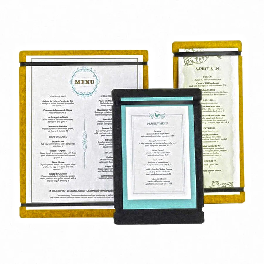 Cal-Mil 2034-411-13 Menu Board – Black Flex Band, Holds 4" x 11" Cards, 6" H x 4" W, Durable Metal