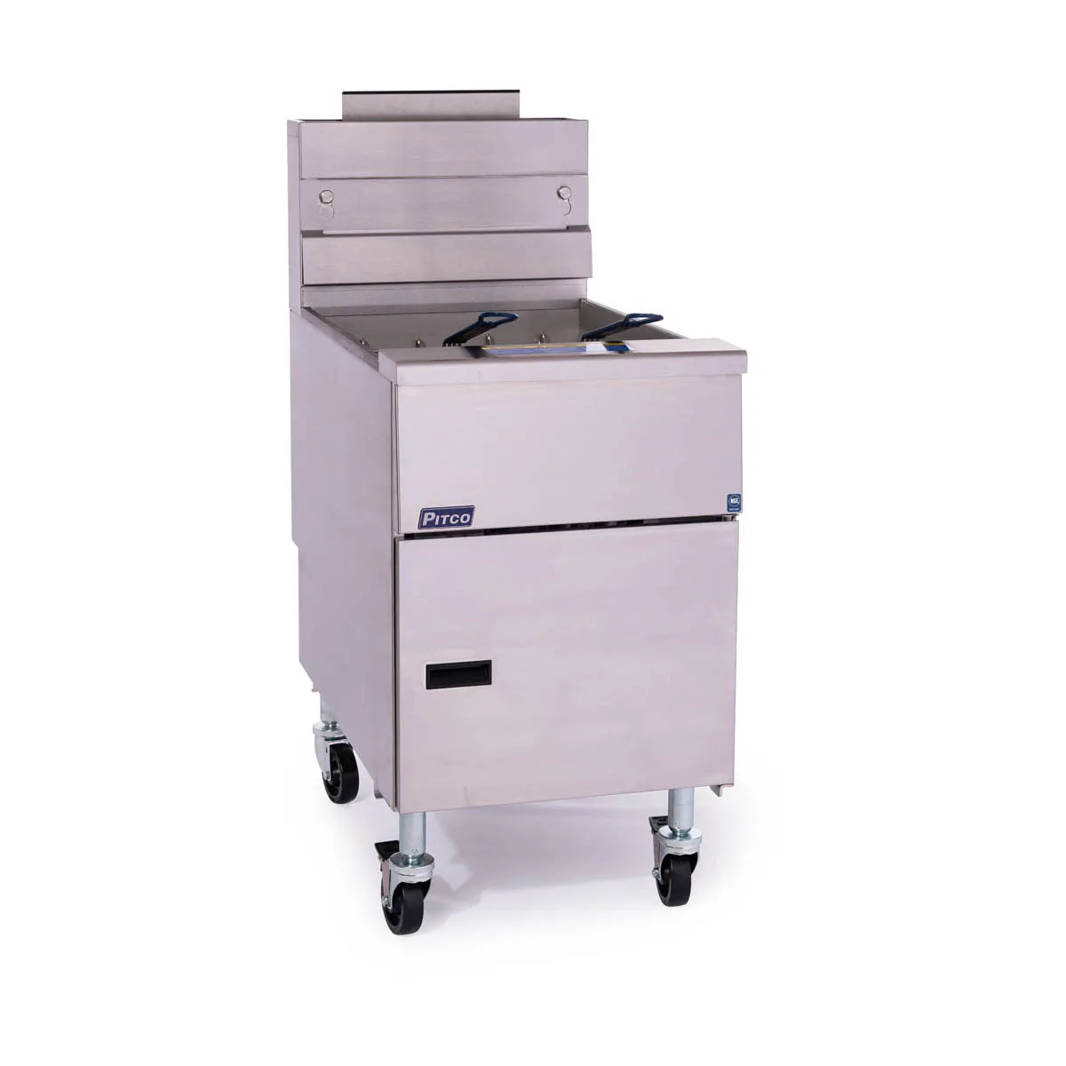 Pitco VF-65S 19" Full Pot Floor Model Gas Fryer w/ 65 lbs Capacity, 2 Twin Baskets, Millivolt Control