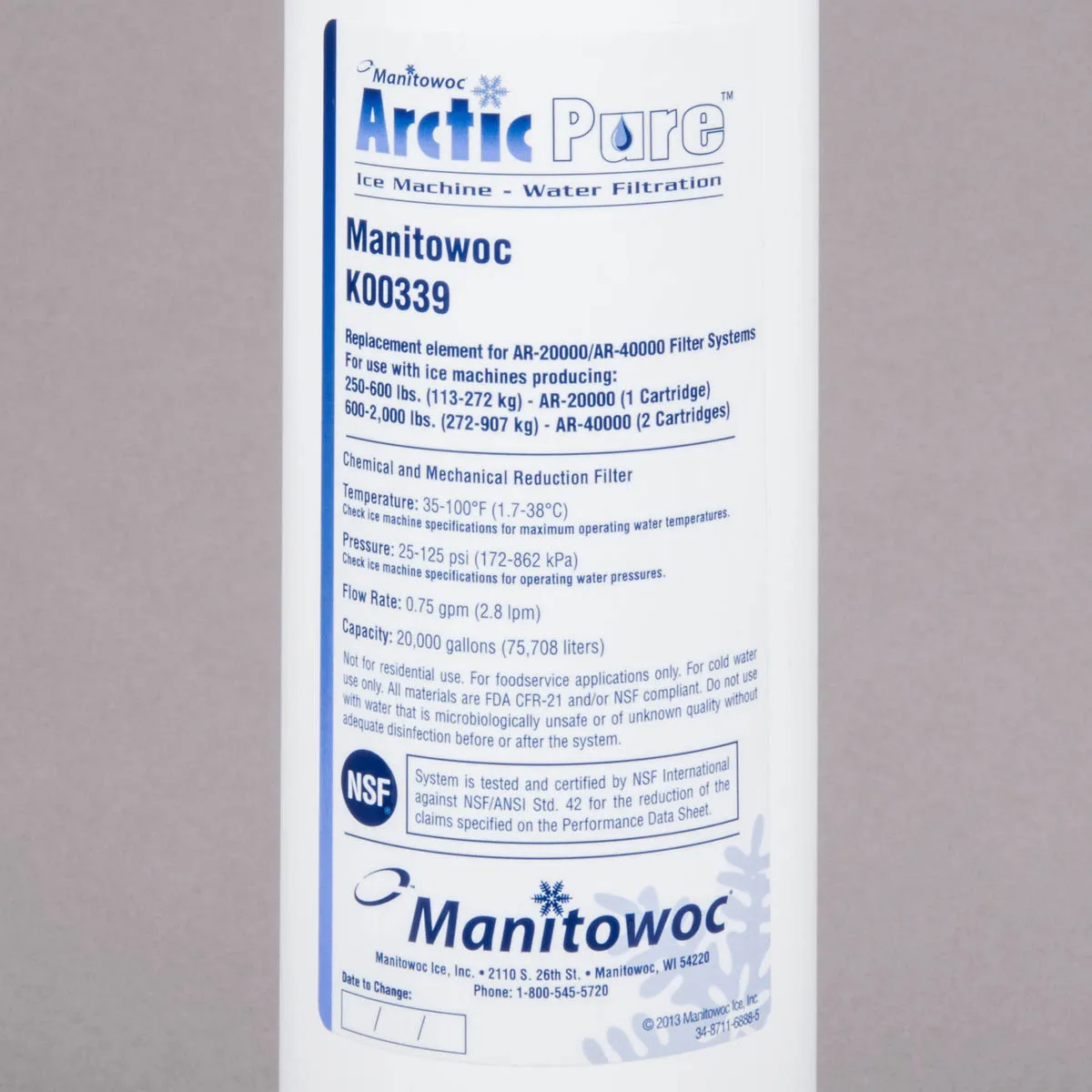 Manitowoc K00339 Replacement Water Filter Cartridge, for AR-20000 & AR-40000 filters