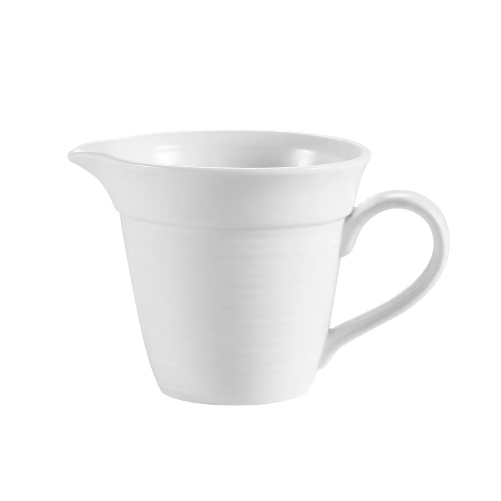 CAC China HMY-PC - Creamer Pitcher, 6‑8 oz, 4½" L x 3⅛" W x 3" H, White Porcelain Handle - 1 Dozen