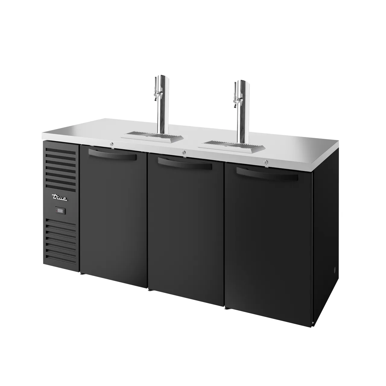 True TDR84-RI 84" Three Section Black Draft Beer Cooler, LED Lighting, 115 Volts