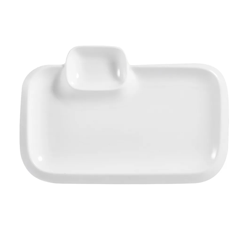 CAC China TRY-RT10 Party Platter, 10" L x 6-1/2" W x 1" H, Rect Porcelain, Bone 2‑Comp, Safe-1 Dozen