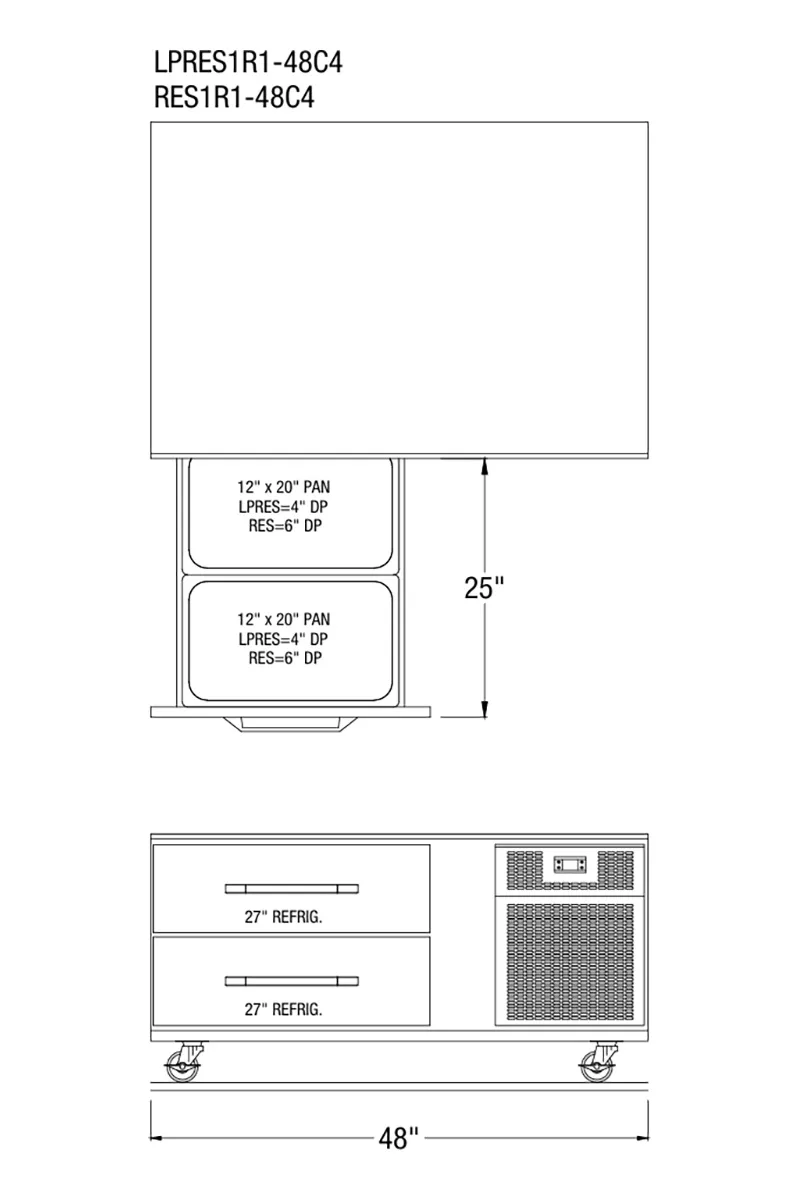 Randell LPRES1R1-48C4 48" 2 Drawers Refrigerated Chef Base w/ Marine Edge, Self-Contained