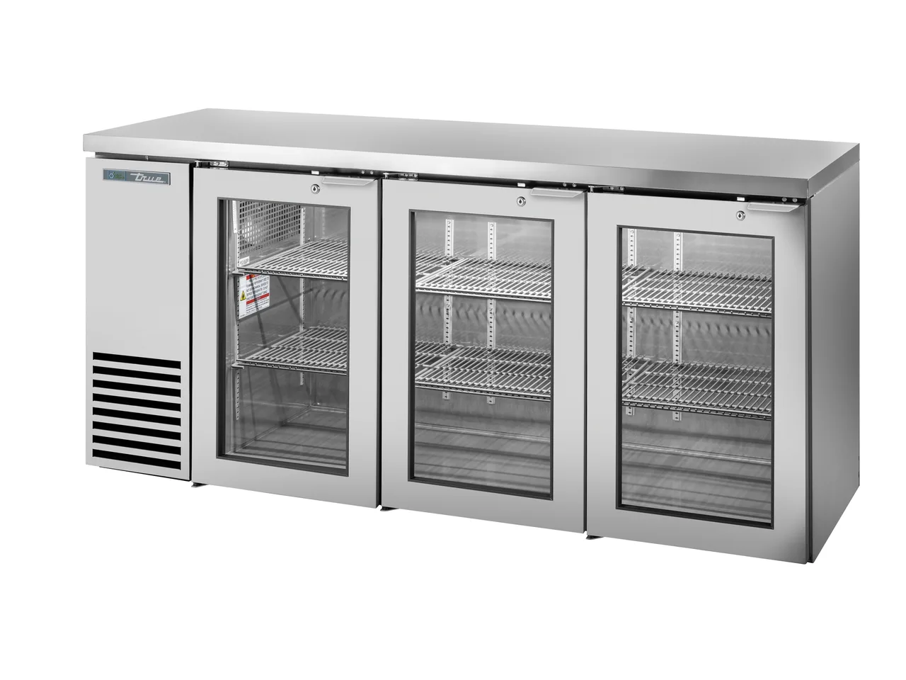 True TBB24-72-3G-Z1-SFT-S-1 72" Bar Cooler, 125/3½‑Barrel, 3 Doors, 6 Shelves, R290, 1/4 HP 115V