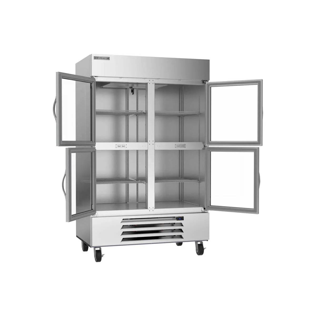 Beverage Air HBR49HC-1-HG 52" 2-Section Reach-In Refrigerator w/ 4 Glass Half Doors, Bottom Mount, 1/3 hp, 46 cu. ft.