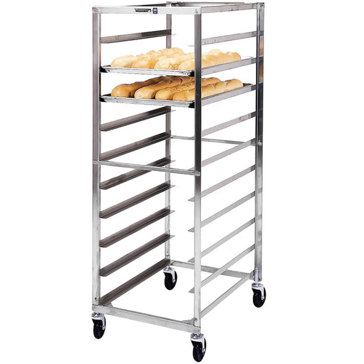 Lakeside 156 12 Pan End Load Full Height Stainless Steel Bun / Sheet Pan Rack w/ 5" Bottom Load Slides