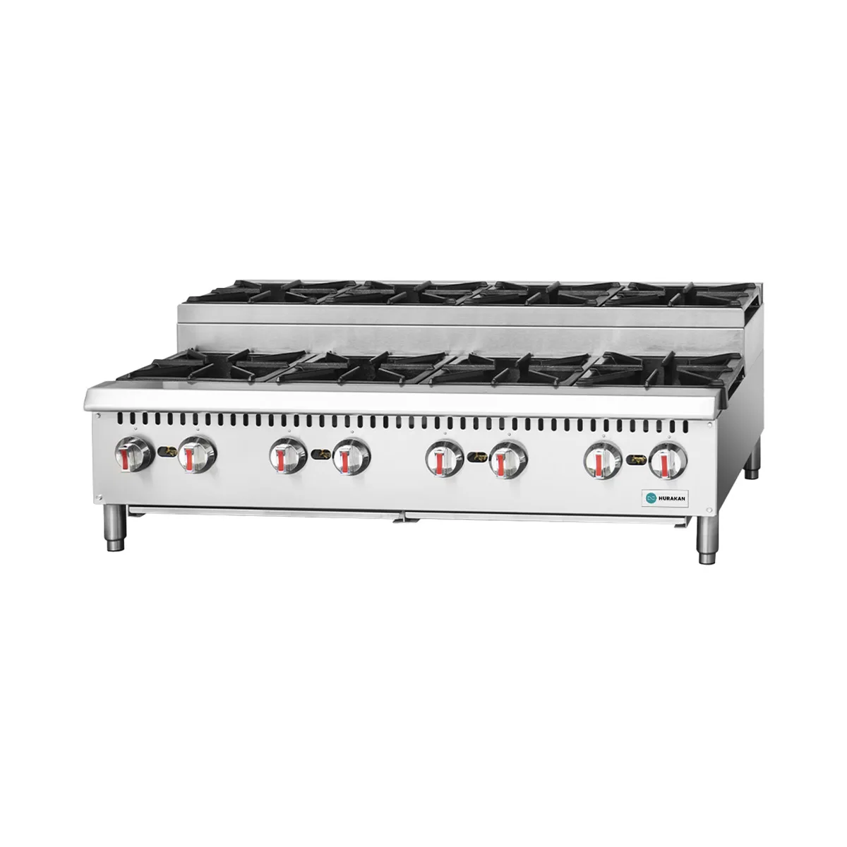 Hurakan HKN-XRCG48-8 A/W 48" Countertop Step-Up Gas Hotplate w/ 8 Burners, 200.000 BTU
