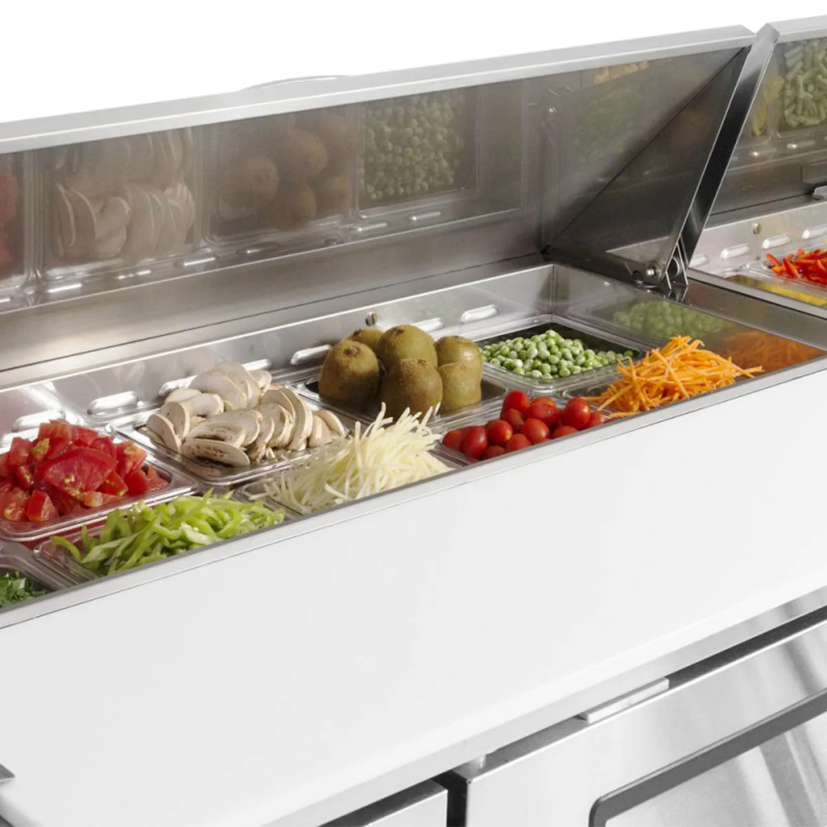 Turbo Air JST-72-N 70" Three Section Sandwich / Salad Prep Table w/ 3 Doors, 18 Pans