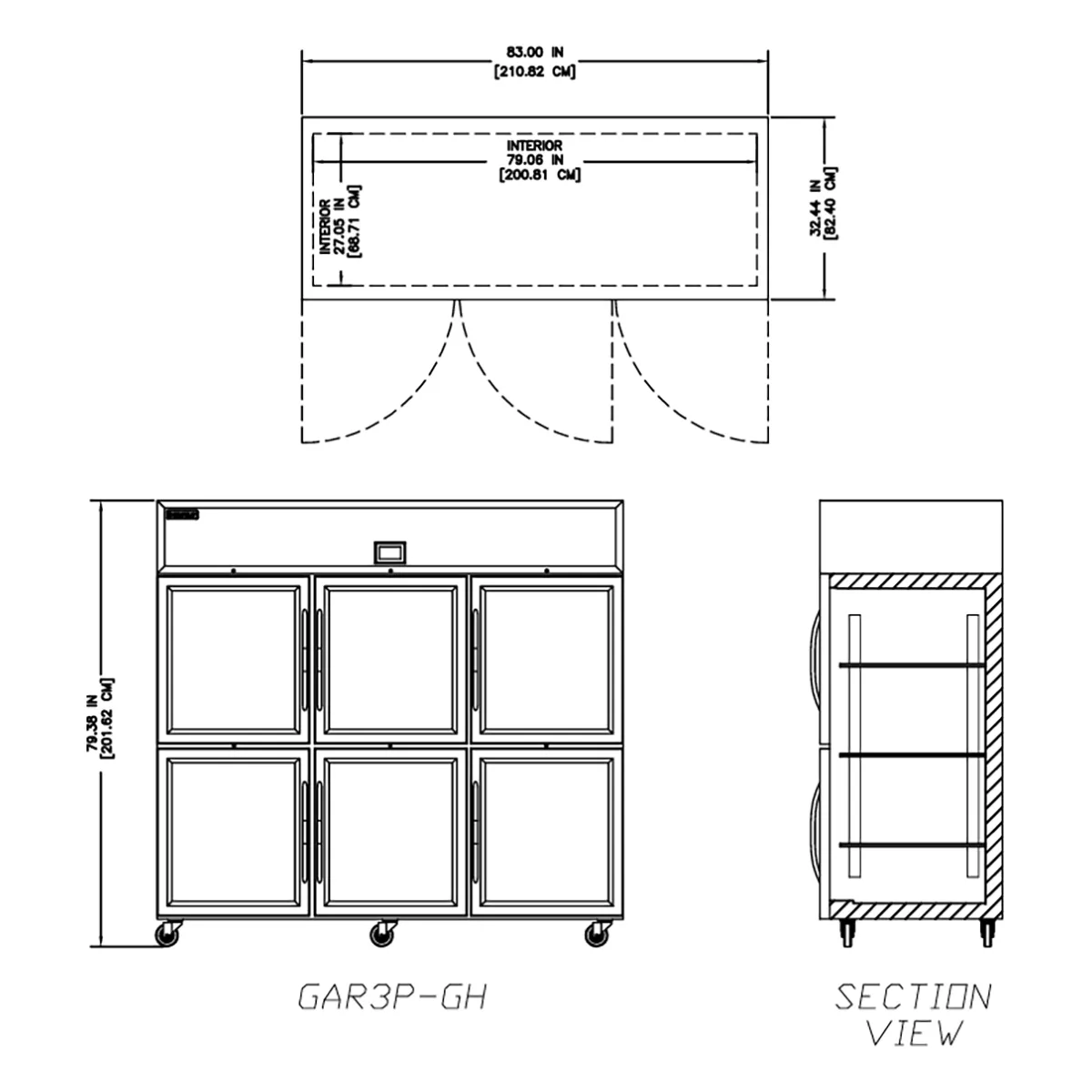 Delfield GAR3P-GH 83" 3-Section Reach-In Refrigerator w/ 6 Glass Half-Doors, 71 cu. ft.