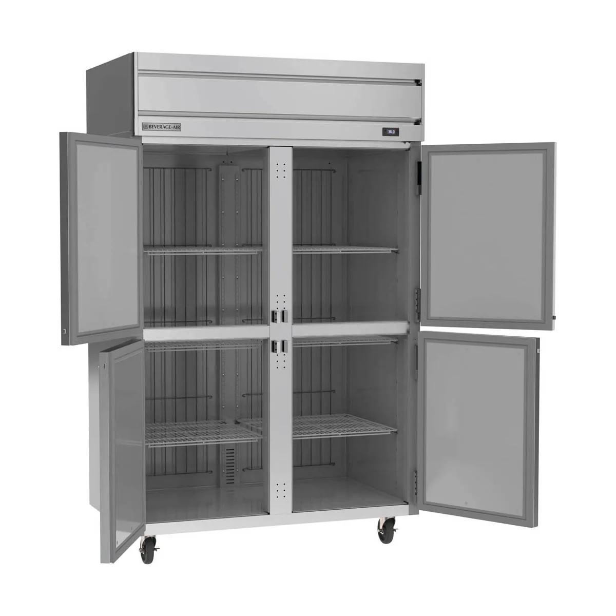 Beverage Air HR2HC-1HS 52" 2-Section Reach-In Refrigerator w/ 4 Solid Half Doors, Top Mounted, 1/3 hp, 47 cu. ft.