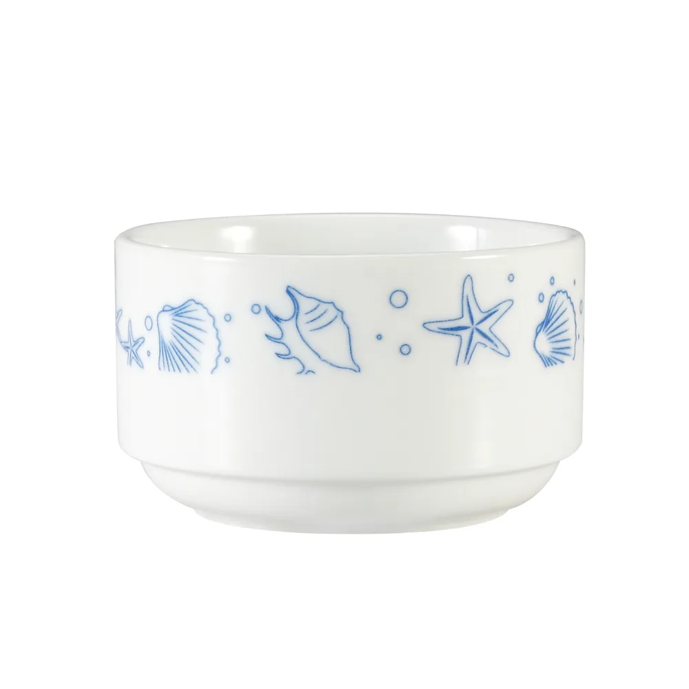 CAC China ATC-48 Bouillon Cup, 12 oz, 4" Dia x 2-3/8" H, Porcelain, Blue White Rim - 1 Dozen