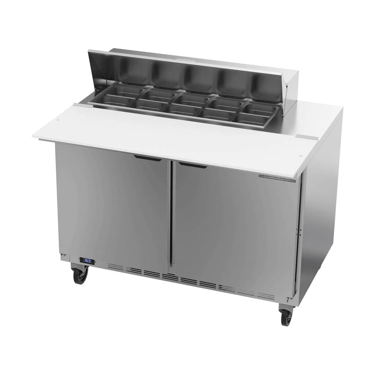 Beverage Air SPE48HC-10C 48" Two Section Sandwich/Salad Prep Table w/ 2 Doors, 10 pans, 13 cu. ft.