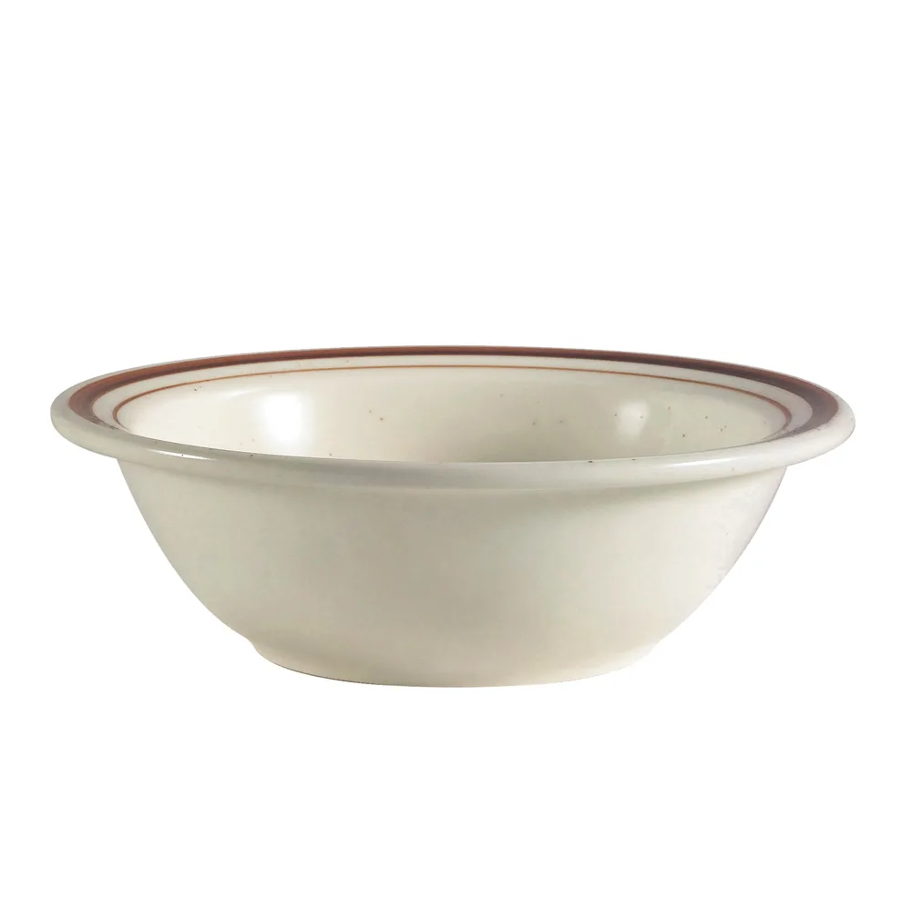 CAC China AZ-10 Grapefruit Bowl, 6-3/8" x 1-3/4", Ceramic, Brown Rim, Brown Speck, White-1 Dozen