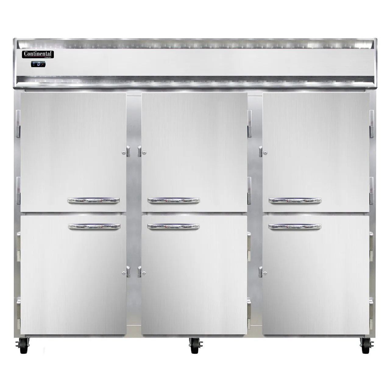 Continental Refrigerator 3FENSSHD 85" 3-Section Reach-In Freezer, 6 Half Solid Doors, Stainless Steel, Top Mounted, 73 cu. ft.