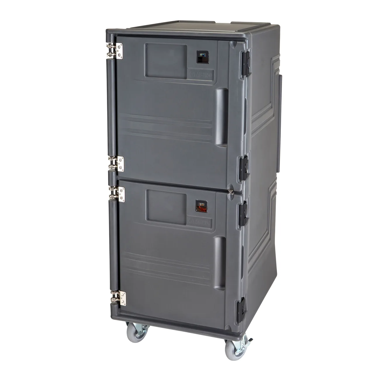 Cambro PCUHCSP615 2-Compartment Heated Holding Cabinet, 32 GN 1/1 Capacity, Polyethylene Exterior, Gray, Front Load, 4-Caster