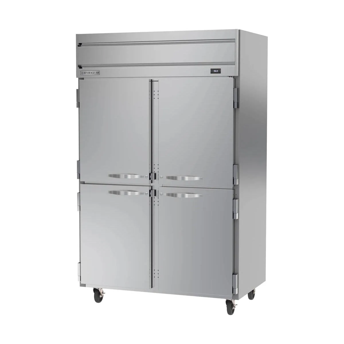 Beverage Air HR2HC-1HS 52" 2-Section Reach-In Refrigerator w/ 4 Solid Half Doors, Top Mounted, 1/3 hp, 47 cu. ft.
