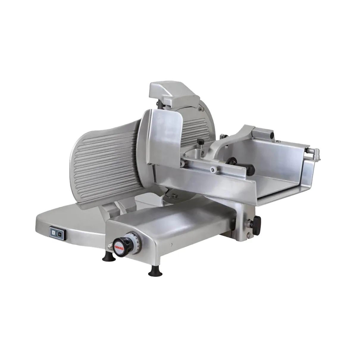 Omcan USA 38915 Omas S Series Horizontal Meat Slicer – 15" Carbon Steel Blade, Gear-Driven Motor, 2/5 HP, 110V, Anodized Aluminum Body, Manual Feed
