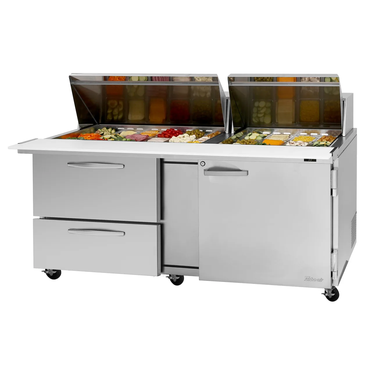 Turbo Air PST-72-30-D2R(L)-N 72" Mega Top Sandwich Prep Table w/ 2 Drawers & 1 Door, 30 Pans