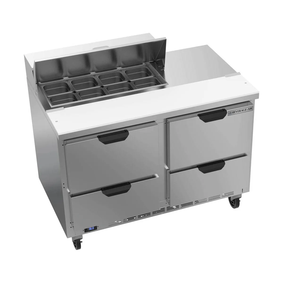 Beverage Air SPED48HC-08-4 48" Two Section Sandwich/Salad Prep Table w/ 4 Drawers, 8 Pans, 13 cu. ft.