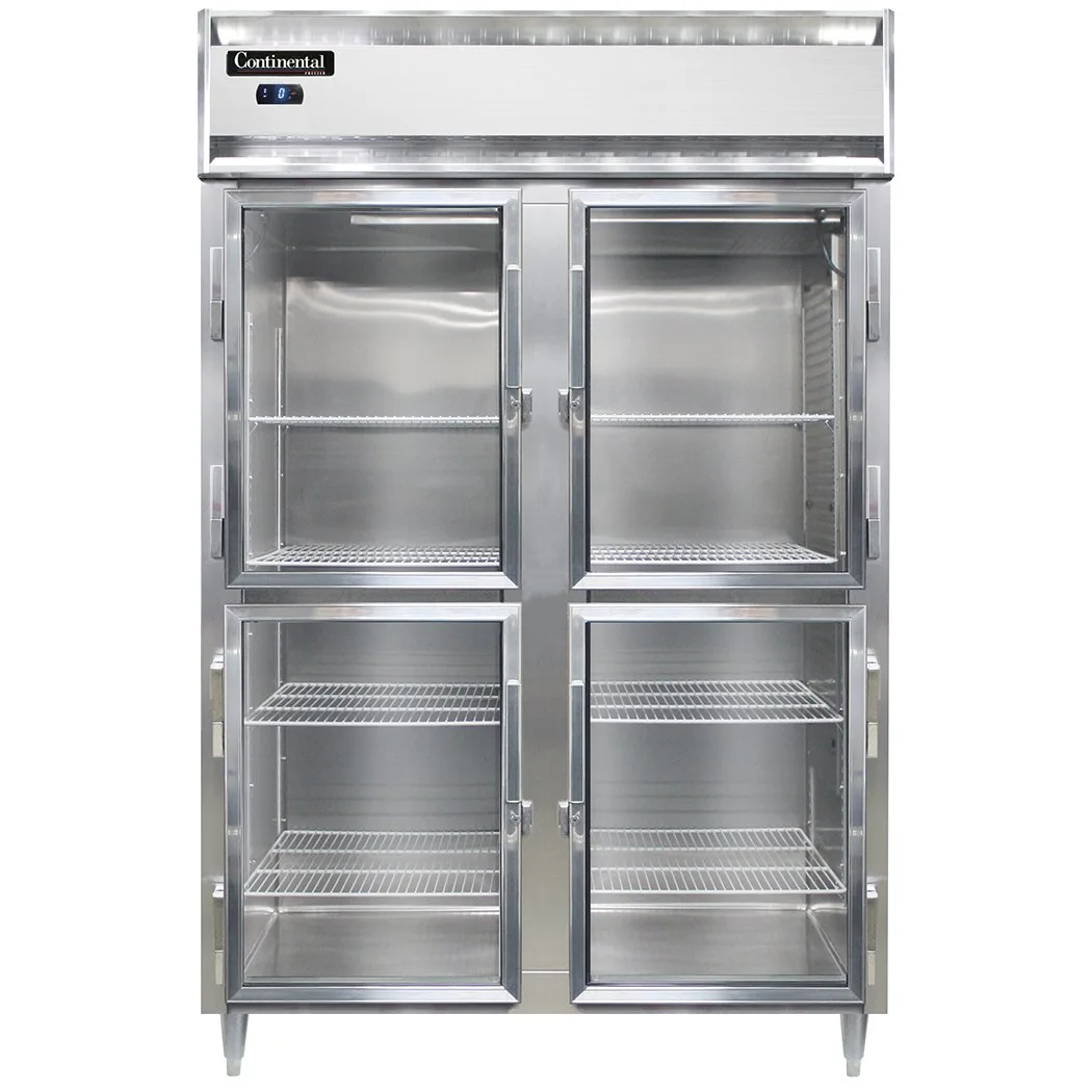 Continental Refrigerator D2FSNSSGDHD 52" 2-Section Reach-In Freezer, 4 Half Glass Doors, Stainless Steel, 32 cu. ft., Top Mounted