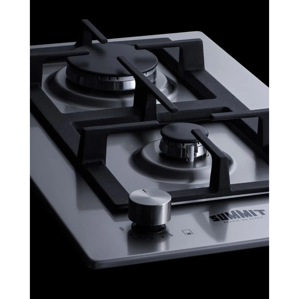 Summit GCJ2SS 12" Built-In Gas Cooktop/Hotplate with (2) Burners, Stainless Steel Surface, 13.400 BTU