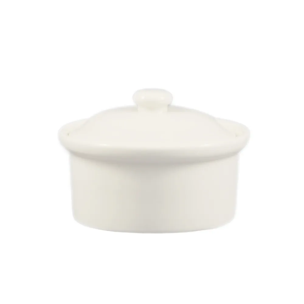 CAC China CAS-10 - 12 oz White Ceramic Casserole Bowl Lid, 5¼" Dia x 2½" H, Microwave Safe - 1 Dozen