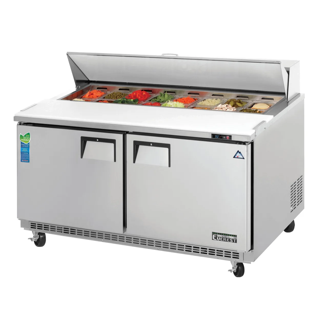 Everest EPBNWR2 59" Two Section Sandwich/Salad Prep Table w/ 2 Doors, 16 Pans