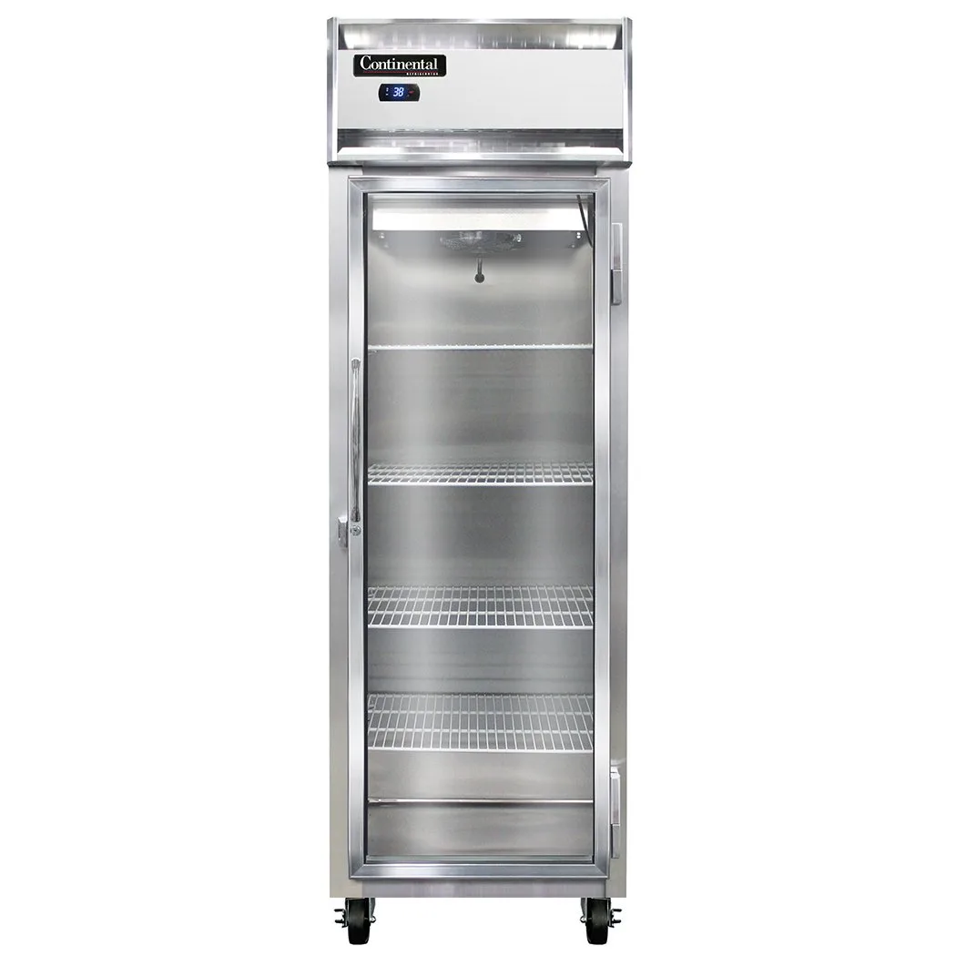 Continental 1RSNGD 26" 1-Section Reach-In Refrigerator w/ Glass Door, Stainless Steel Front Aluminum Exterior, 16 cu. ft.