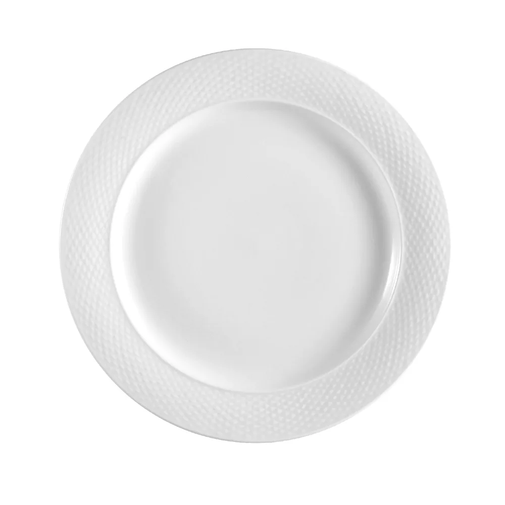 CAC China BST-16 Boston Plate, 10-3/4" Dia X 1" H Round Embossed Rim Porcelain Super White - Dozen