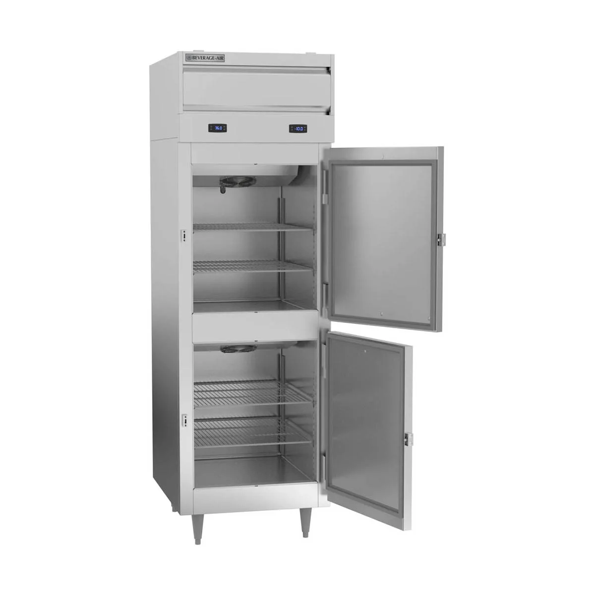Beverage Air PRF12-12HC-1HS 26" 1-Section Reach-In Refrigerator Freezer Combo w/ 2 Half Solid Doors