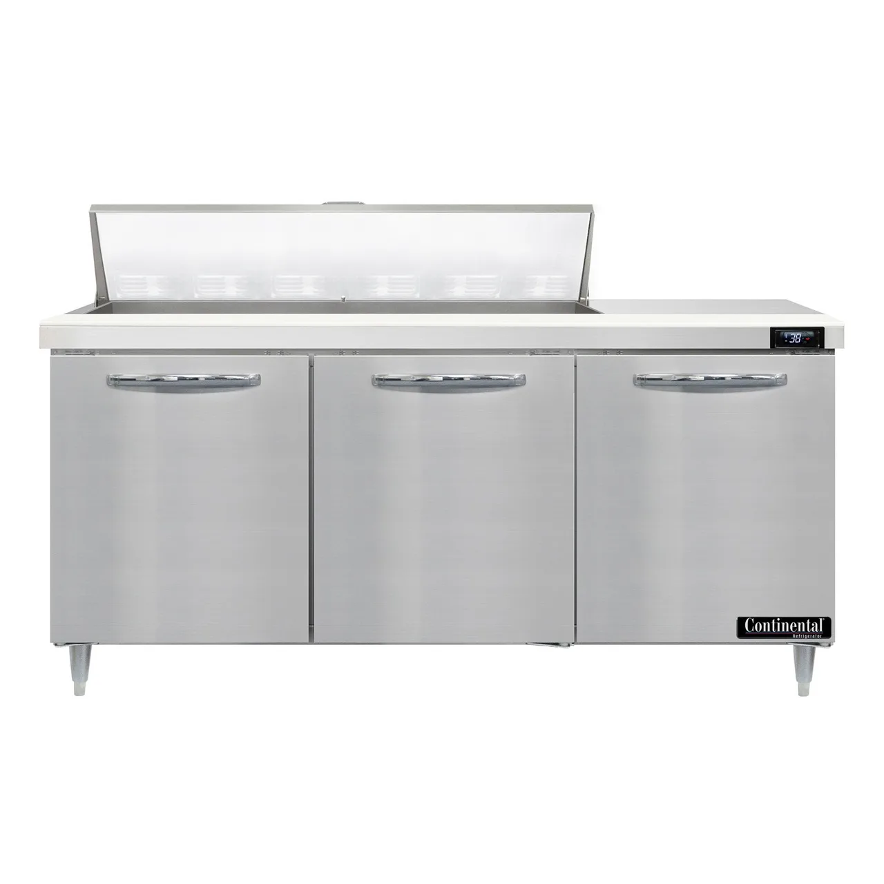 Continental Refrigerator D72N12 72" Three Section Sandwich / Salad Prep Table w/ 3 Doors, 12 Pans