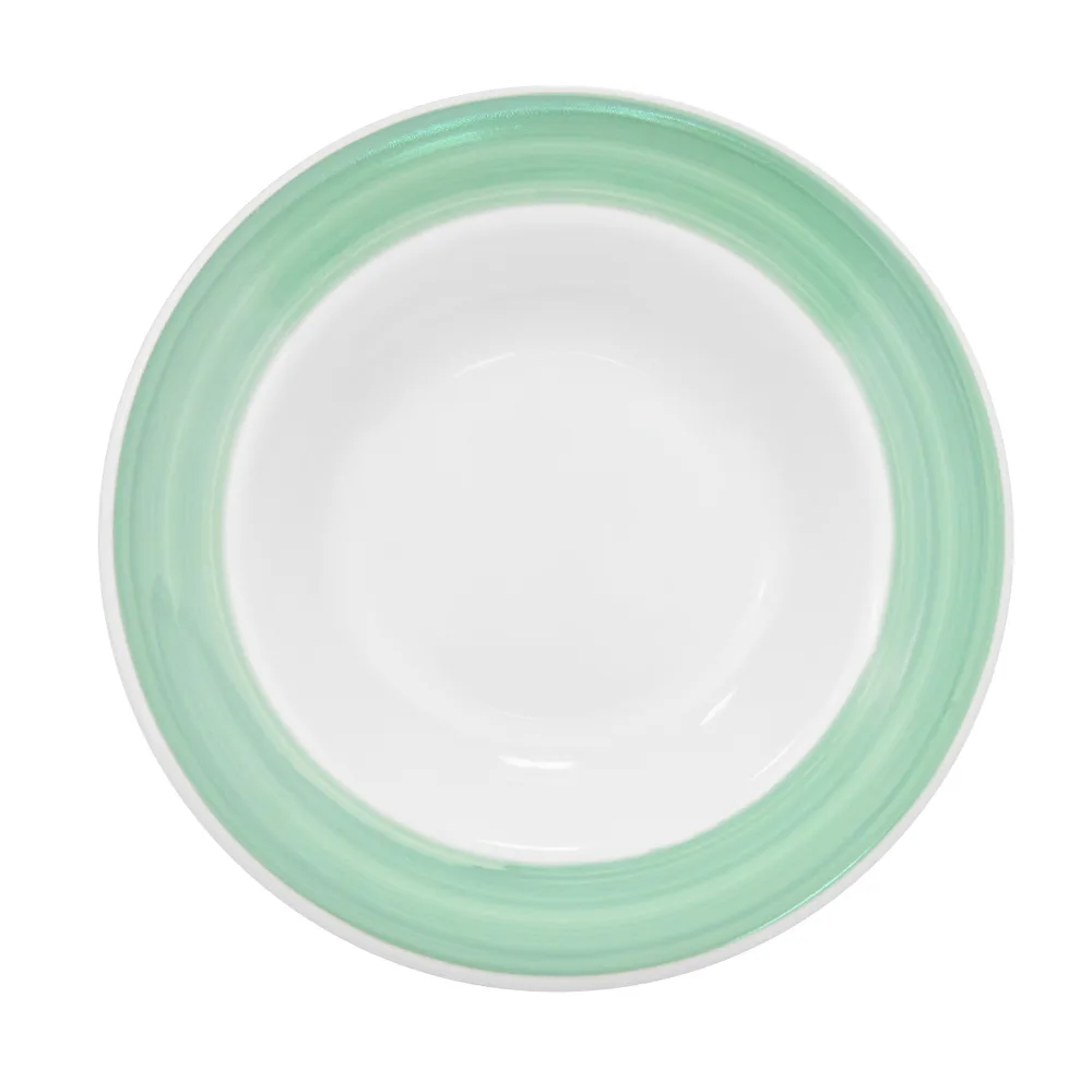 CAC China R-115-G - 24 oz Green Ceramic Pasta Bowl, 11" Dia x 2" H, Edge, Dishwasher Safe - 1 Dozen