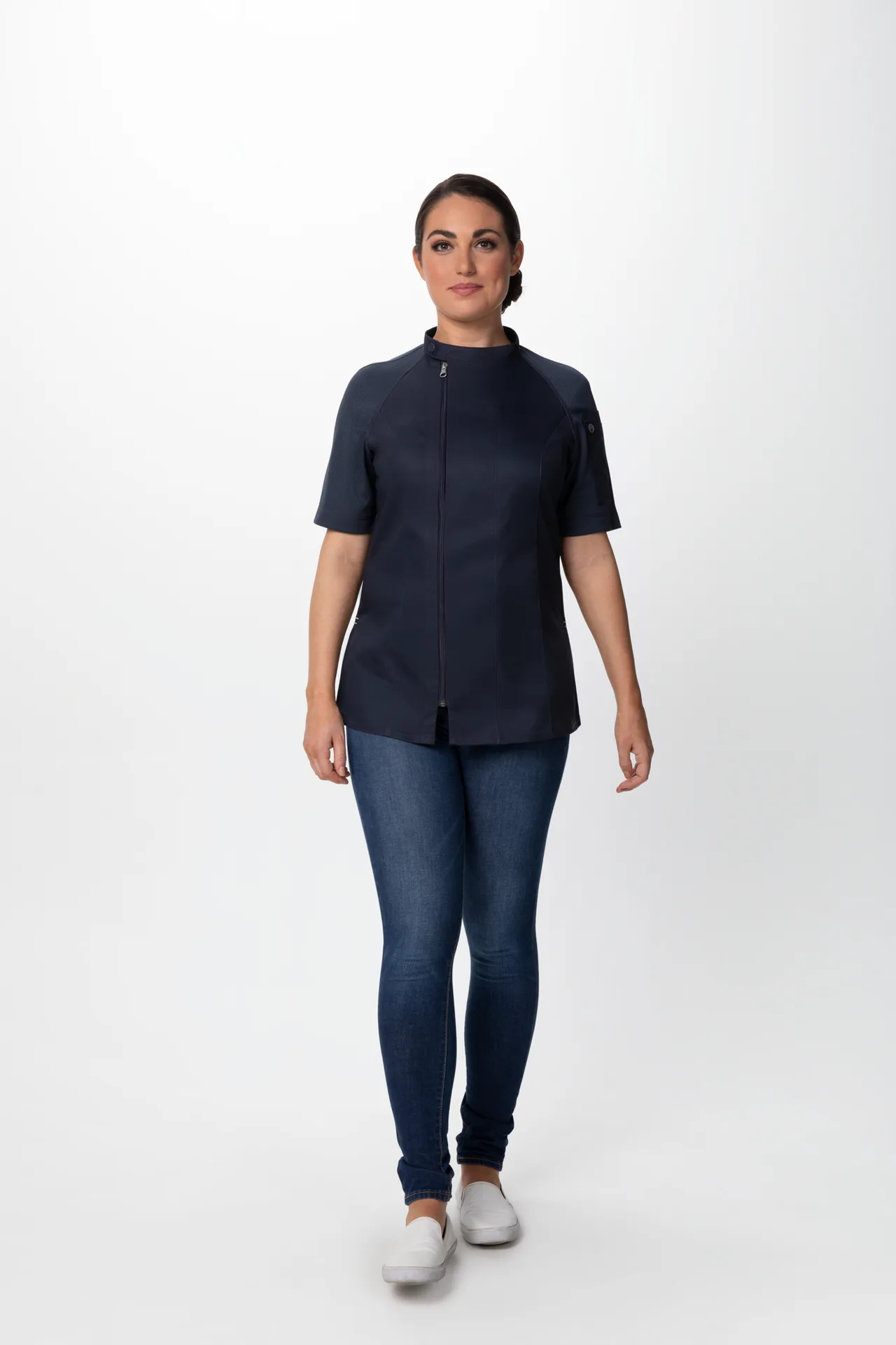 Chef Works CBZ03W-GRY-S Women's Varkala Chef Coat, Short Sleeve, Grey, S, 62/38 Poly/Cotton