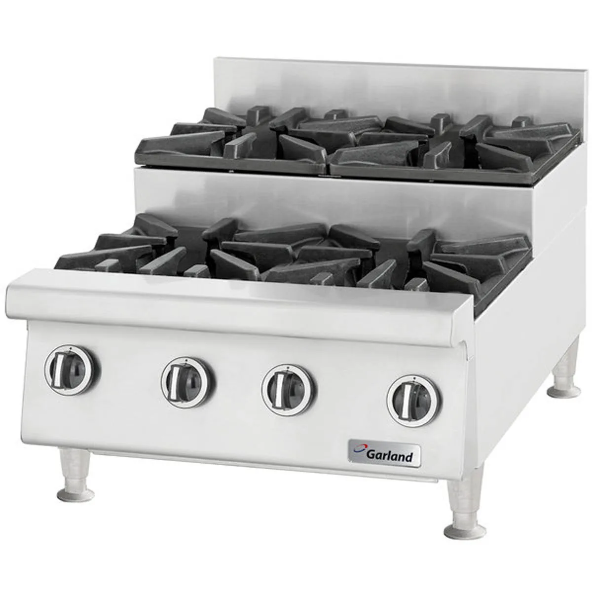 Garland US Range GTOG24-SU4 24" Countertop Heavy Duty Step-Up Gas Hotplate with (4) Burners, 120.000 BTU
