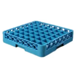 Carlisle RG4914 OptiClean™ 49-Compartment Glass Rack (2-3/8" x 2-3/8"), Holds Up to 2-1/8" Diameter, 3-1/4" Height, Double-Wall, Quick Draining, Positive Stacking, Four-Way Tracking, Comfort Curve Handles, Polypropylene, Textured Finish, Blue, NSF