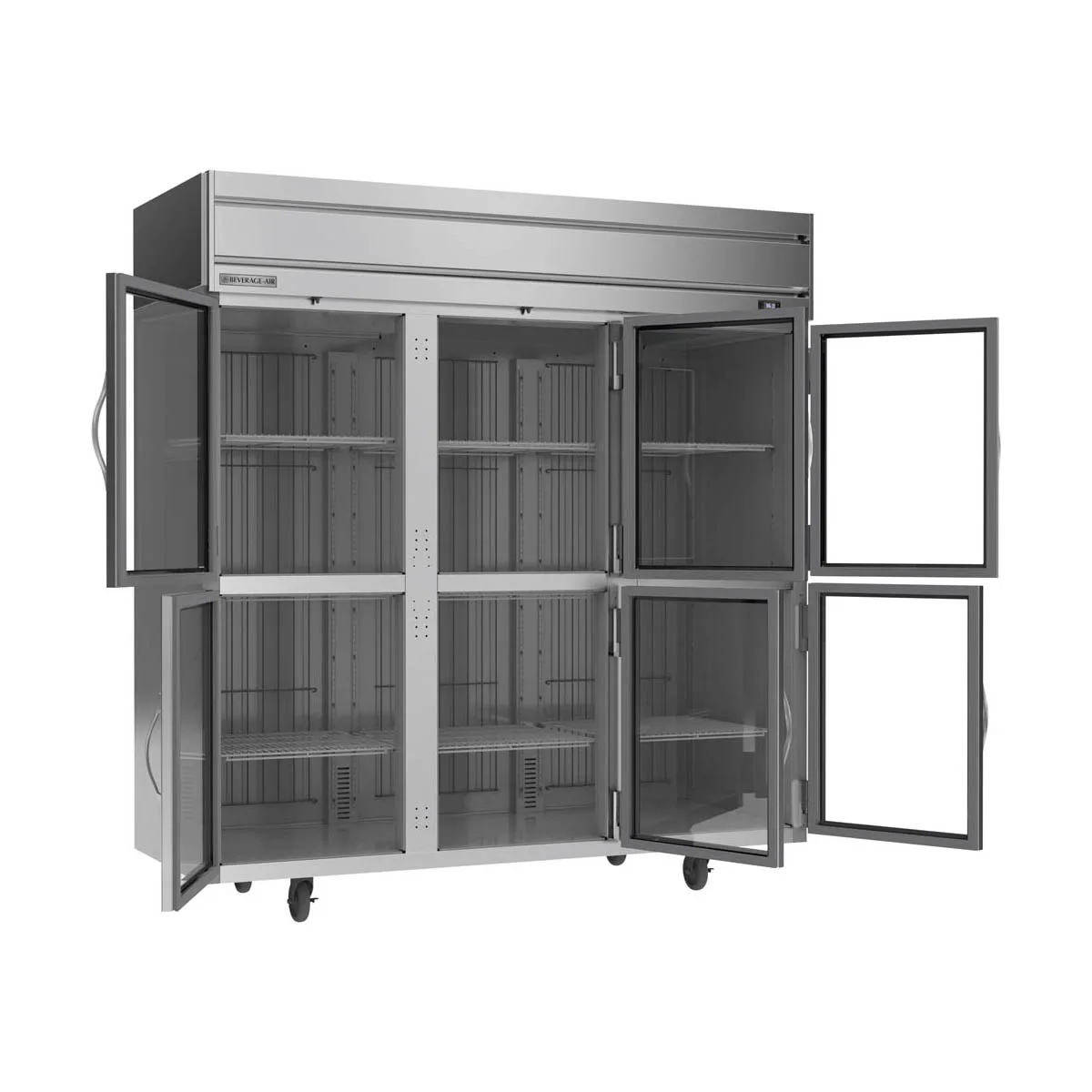Beverage Air HRP3HC-1HG 78" 3-Section Reach-In Refrigerator w/ 6 Glass Half Doors, Top Mounted, 1/3 hp, 71.5 cu. ft.