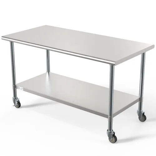 Koolmore CT3060-18C 60" Open Base Work Table with Undershelf & Casters, 18 Gauge Flat Top