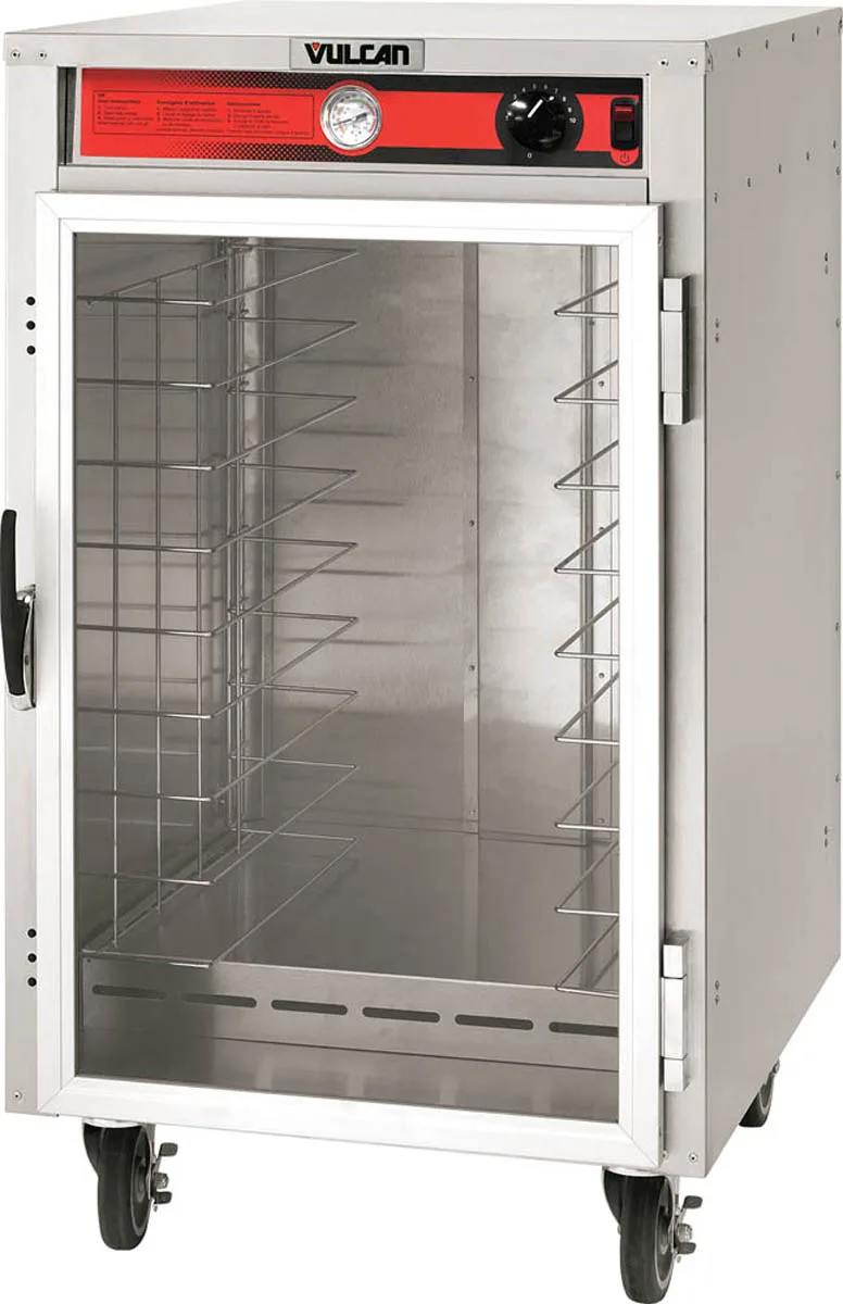 Vulcan VHFA9 1-Section Heated Holding Cabinet, 1 Clear Door, 9 Sheet Pan Capacity, Stainless Steel, Mobile