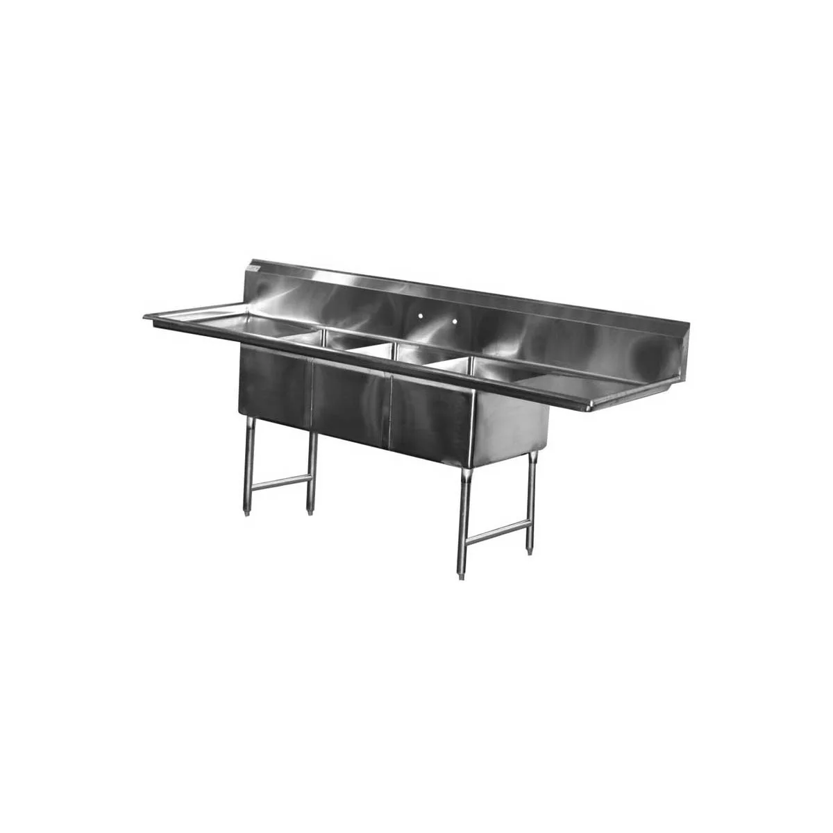 Serv-Ware D3CWP18182-18 90" Three Compartment Sink, 18"W x 18"L Bowl With 2 Drainboards