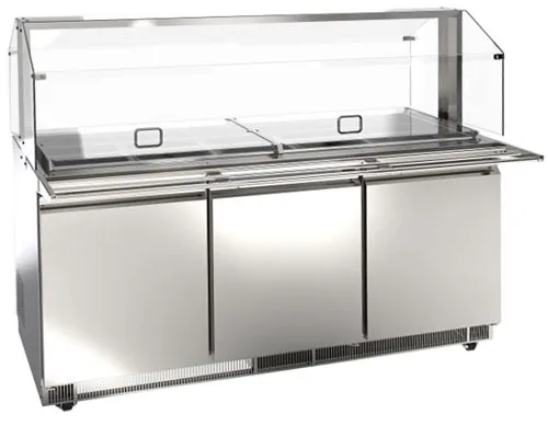 Omcan USA 50090 72" 3-Door Sandwich and Salad Prep Table, 15 Pans, Stainless Steel